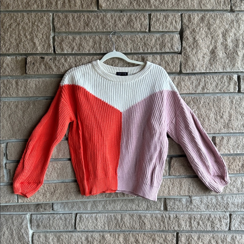 1.STATE Color Block Sweater Women’s Small Orange Pink White